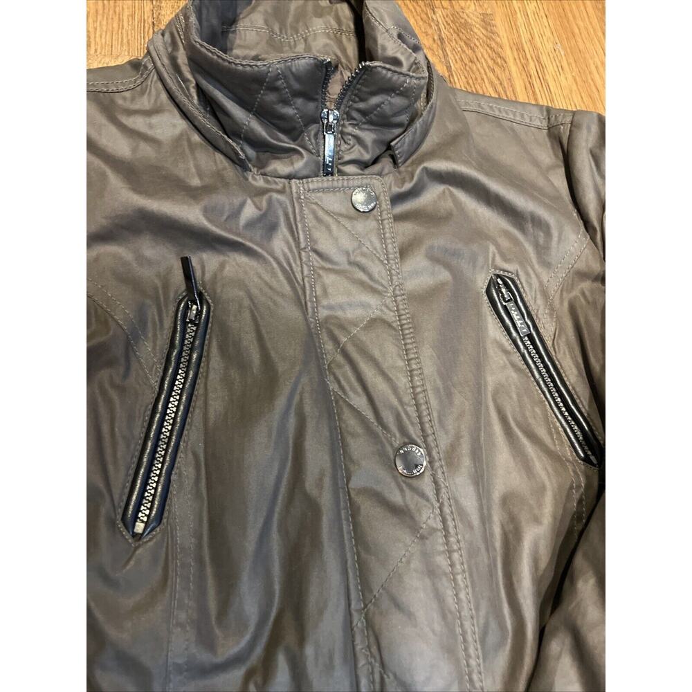 Laundry By Shelli Segal Coat Waxed Brown Black Trim Draw String Waist Size XL - Picture 2 of 16